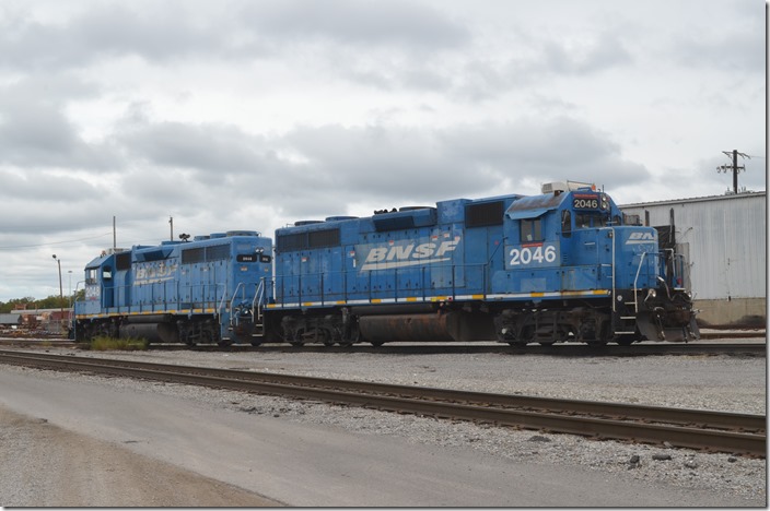 BNSF GP38-2s 2046-2048 at East Thomas Yard AL. This is the former SL&SF (Frisco) yard.